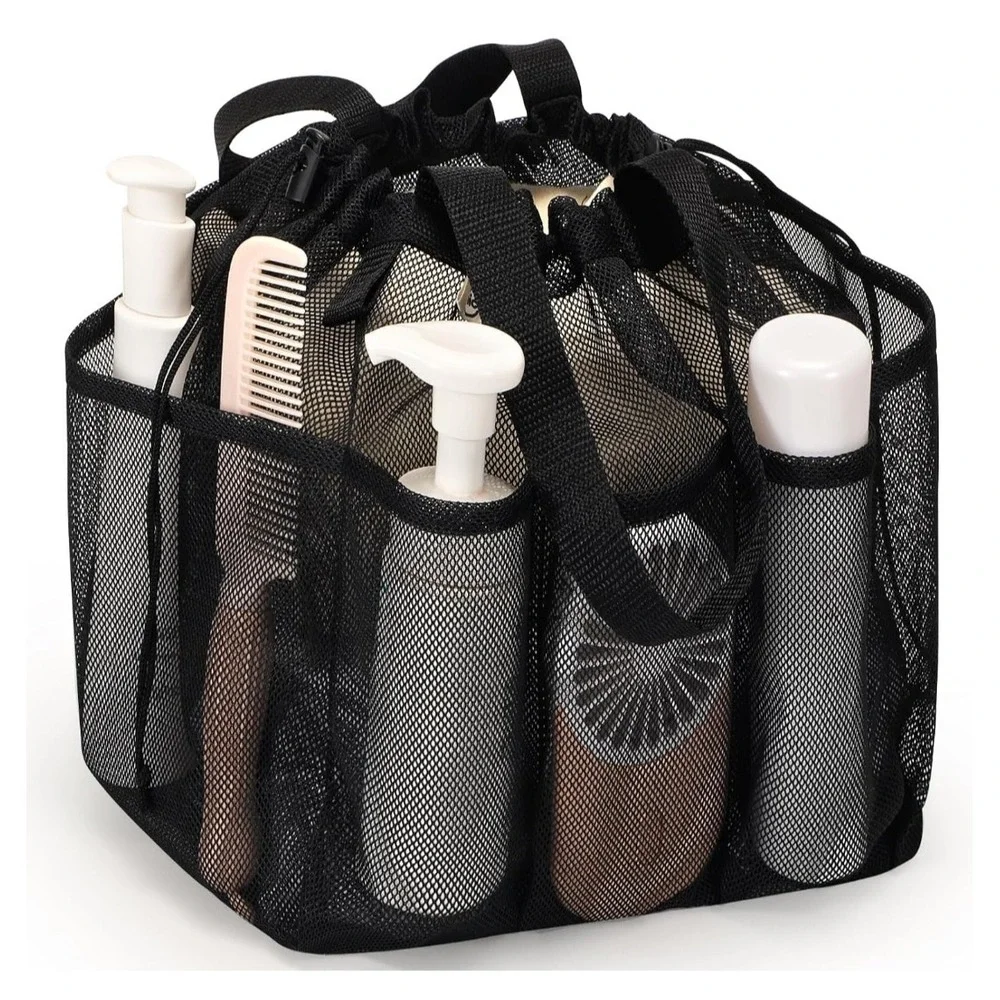 Famichan Mesh Shower Caddy Unisex OS Black Multi Pocket Dorm Utility XL NWT
